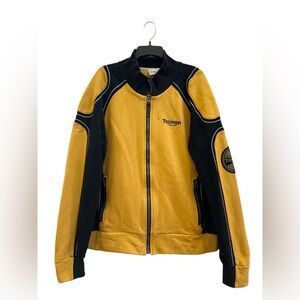 Triumph Motorcycles Moto Track Jacket Leather Lettering Yellow Black Large